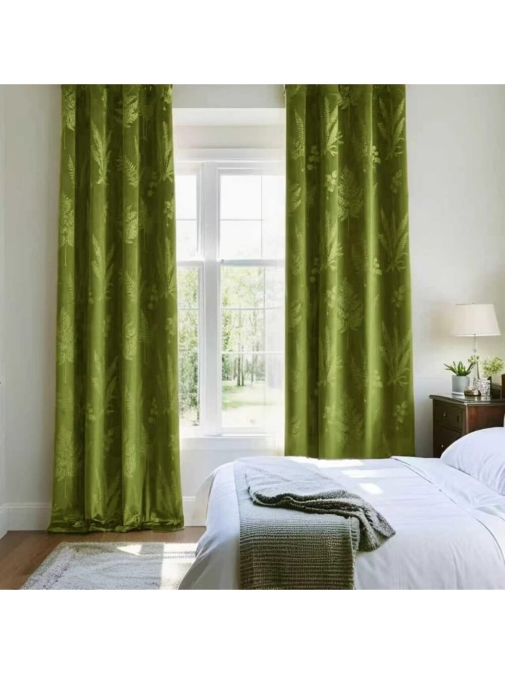Elegant Green Velvet Curtains, Rod Pocket Design, 52"x96", 2 Panels, Home Decor